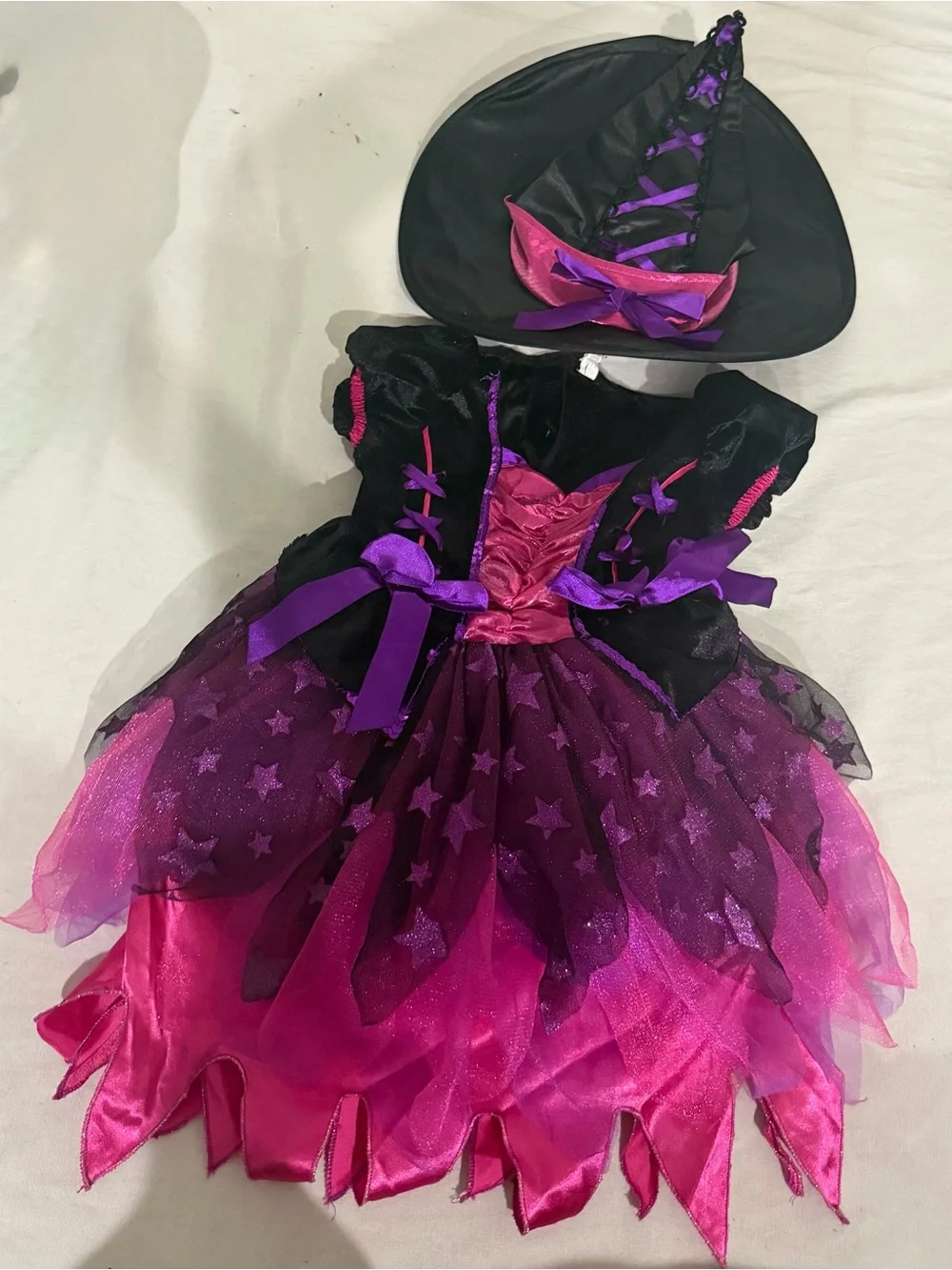 Girl's Pink & Purple Witch Costume Dress with Hat